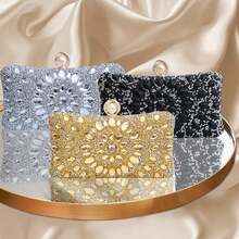 One Luxurious Shiny Sunflower Rhinestone Clutch Bag Box Type Evening Bag Glamorous Party Handbag Romantic Wedding Purse Formal Event Clutch Dance Party Bag Bride Bag Chain Bag,Tready Party Bag & Bride Bag,Tready Bride Bag, Perfect For Party,Wedding, Prom,Dinner/Banquet, Matching With Wedding Dress, Formal Dresses, Prom Dress, Birthday Dress, Party Dress, Essential Wedding Items,Perfectly Matching With Graduation Dress, Prom Dresses, Glamorous Rhinestone Bag - 銀色 - 查看 3