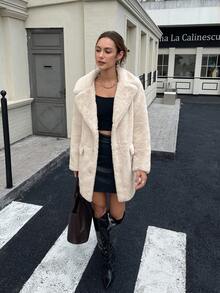 RELISH NOLESS Women's Loose Fit Wide Lapel Single-Breasted Faux Fur Coat, Autumn/Winter - Cream - View 4