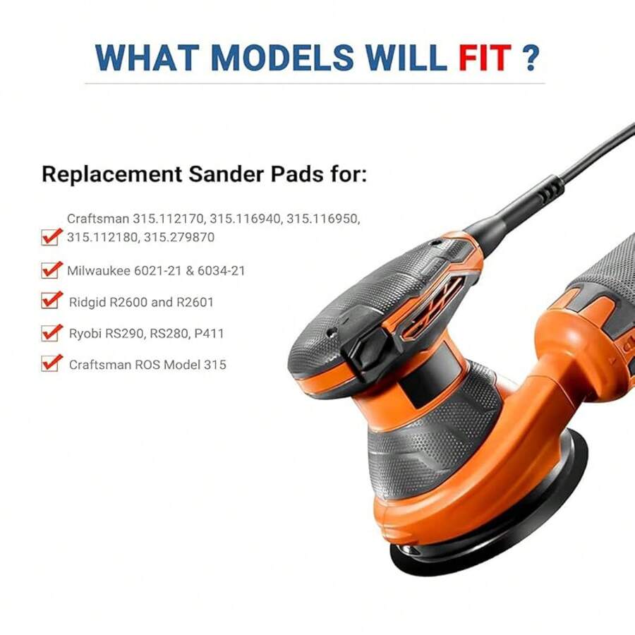 Almohadilla de Reemplazo para Lijadora de Gancho y Bucle de 5 Pulgadas, Adecuada para Ryobi RS290, RS280, 5 Pulgadas, 8 Agujeros, Universal, para Lijadora Orbital Craftsman (Paquete de 3) - 1 - Ver 1