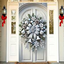 1pc, Festive Polyester Winter Bell Wreath, 89.99*180.01 Cm, Multi-Use Holiday Door Banner For Christmas, Halloween, Harvest, Birthday, Home & Outdoor Decor