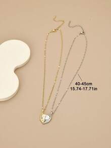 2pcs Cute Heart-Shaped Combination Stainless Steel Necklace, Stars, Moon, Cartoon, Couples, Friendship, Gold Jewelry, Stainless Steel Jewelry, Birthday Gift, Gift For Couples, Friend, Bestie, Parents