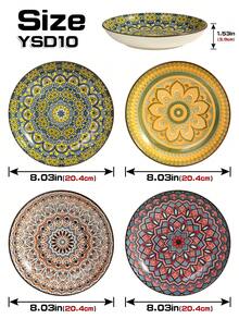 Platos de cerámica estilo bohemio, set individual/4 piezas, set de 4 piezas de colores mixtos, adecuados para platos de cena en el hogar/restaurante, platos de fruta, vajilla de cocina - Multicolor - Ver 7