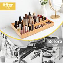 SURUIHK Bamboo Drawer Organizer With Adjustable Wooden Dividers, Stackable 7 Grid Storage Container Trays For Kitchen, Bathroom, Office Desk And Makeup Storage Organization - Brown - View 7