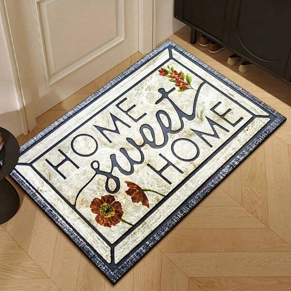 1PC Machine Washable Vintage Floral Home Sweet Home Door Mat Rug Indoor Outdoor Entrance Mat Decorative Rug With Artistic Retro Floral Design Featuring Home Sweet Home Lettering Durable Easy Clean Floor Mat For Front Door Porch Patio Hallway