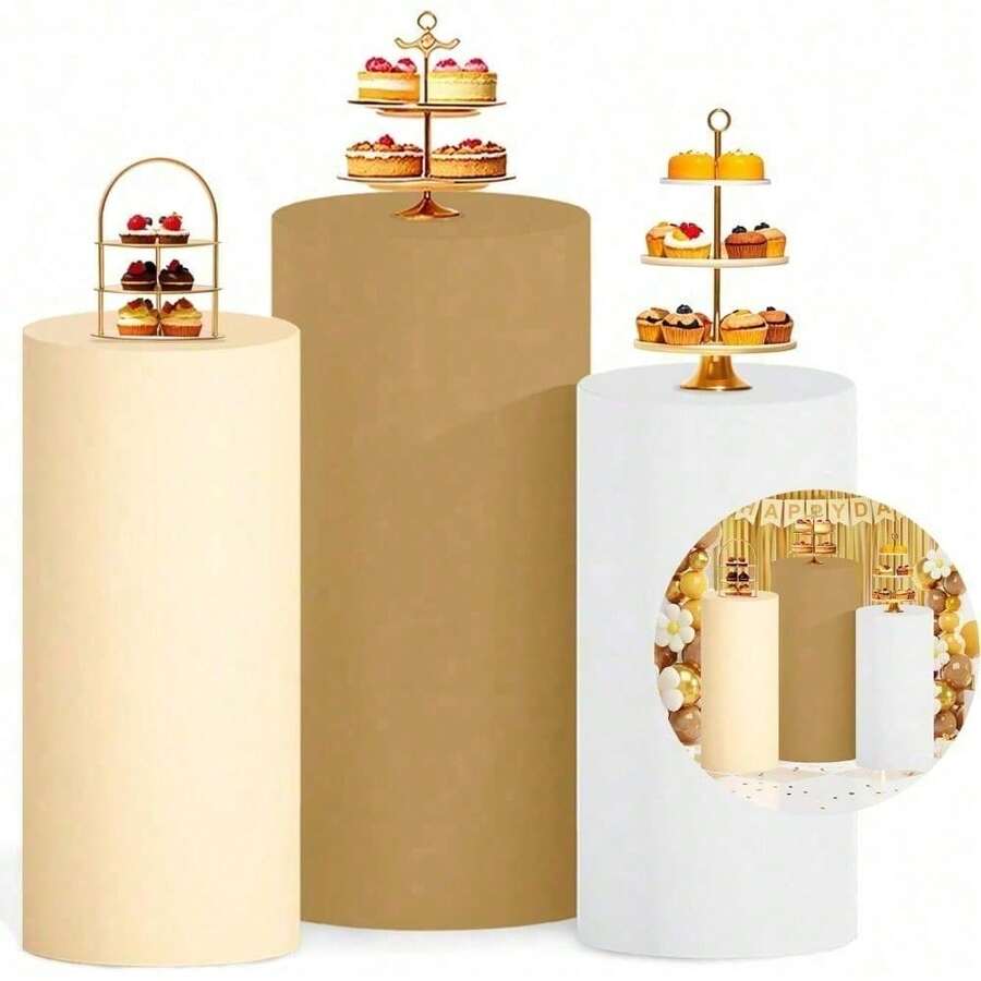 Cylinder Covers Set Of 3 Spandex Cylinder Pedestal Stand Covers Red Cylinder Cover Round Pedestal Cylinder Covers Multicolor Pedestal Cover For Wedding Party Ceremony DecorationKF - B - 查看 1