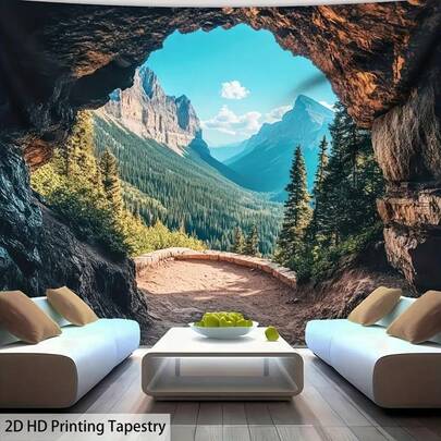 1 pieza Tapiz de fondo fotográfico con paisaje de montaña y bosque majestuoso de tamaño extra grande, tela colgante de poliéster de gran tamaño para decoración de sala de estar, dormitorio, oficina, hogar, fiesta y pared