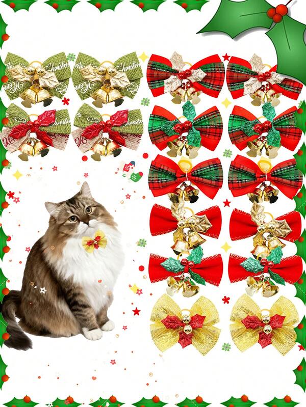 10pcs Christmas Pet Headband, Perfect As A Christmas Decoration Accessory For Long Haired Cats And Dogs. Comes With Elastic Rope, It Is An Exquisite Christmas Gift For Pets, With Random Styles