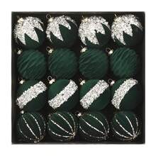 16Pcs Christmas Ball Ornaments Set Flocking Balls Tree Hanging Decor For Home Holiday Party - 綠色 - 查看 3