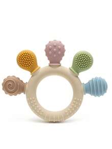 Baby Stegosaurus Silicone Teething Toy Babies Cute Dinosaur Wooden Ring Toys Easy To Grip Cartoon Dino Design Toddler Infant Accessory Youngest Teether Gifts