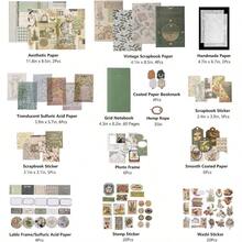 Vintage Junk Journal Supplies Aesthetic Journaling Kit, Scrapbook Papers Stickers Large Bullet Scrapbooking Materials, Planner Arts Collage, Adults - Green - View 6