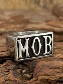 1pc US Size European & American Hot-Selling Personalized Fashion MOB Stainless Steel Ring, Suitable For Friends, Colleagues, Dad, Mom, Boyfriend, Couples - Silver - View 4