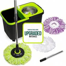 Premium Spin Mop Cleaning Bucket Set With 3 Microfiber Mop Heads Included - Đen Xanh - Xem 5