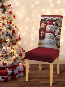 4/6 غطاء كرسي مطبوع بطبعات عيد الميلاد، مع عناصر عيد الميلاد مثل بابا نويل والثلجي والرنة، ديكور منزلي لفندق وحفلة ومطعم، إكسسوار أساسي لديكور عيد الميلاد، هدية عيد الميلاد المثالية