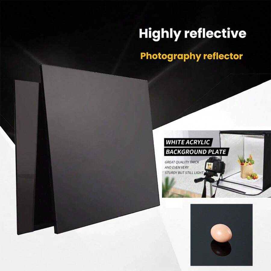 Placa de Reflexão Fotográfica de Acrílico Espelhado Preto - Superfície Brilhante e Durável para Fotografia de Produtos/Retratos/Vídeos e Transmissão Ao Vivo