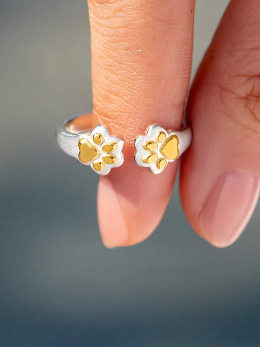 1 süßer und modischer S925 Sterling Silber goldener Palmenprint Tier Ring mit kontrastierender Farbe und offenem Design, für Frauen als süßer täglicher Urlaubsoutfit