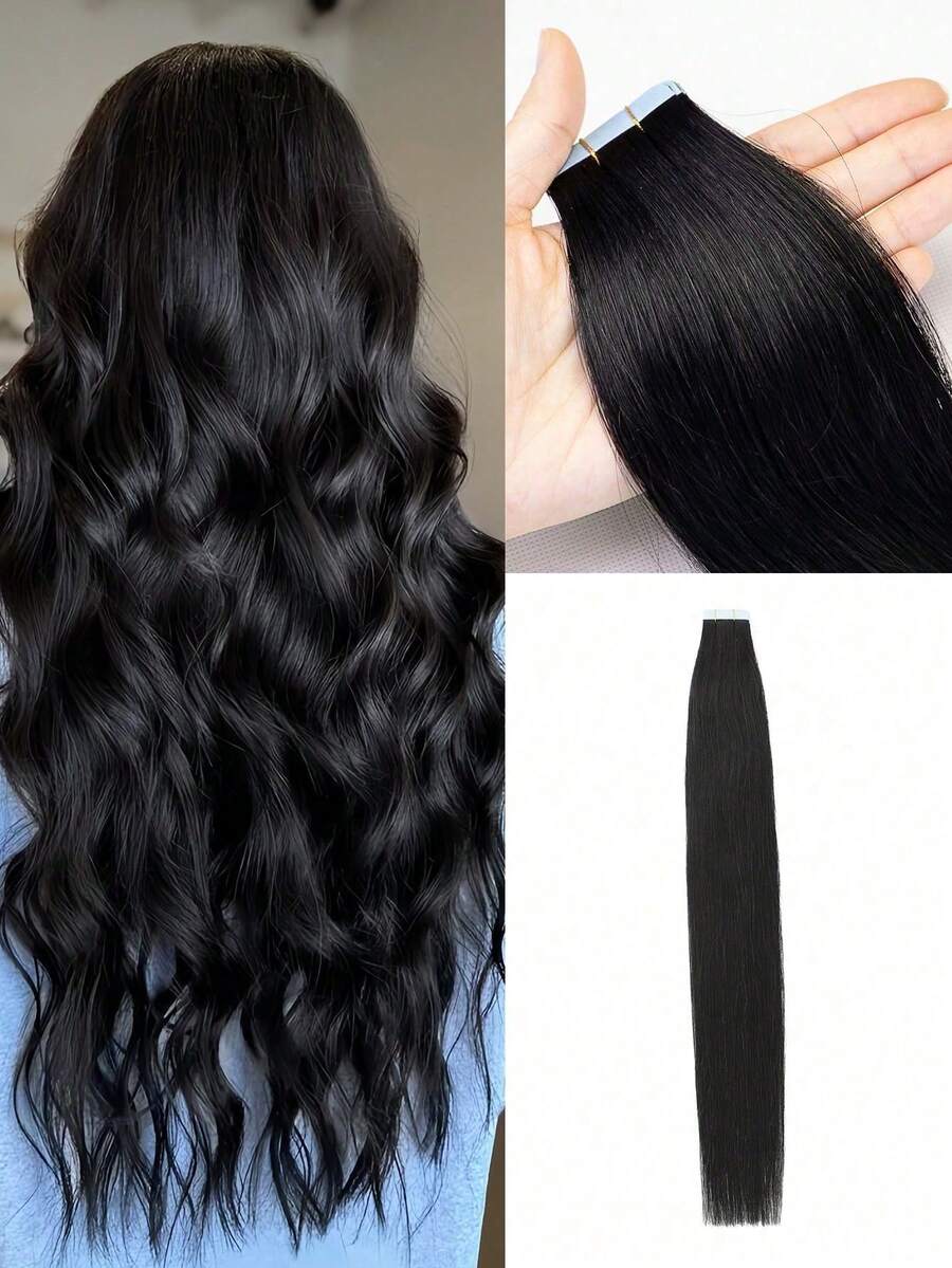 Mini Tape In Hair Extensions Human Hair 10 Pcs Invisible Hair Extensions Double-Sided Invisible Seamless For Thin Hair For Women ,Beginners High Quality Natural Looking Thickening Lengthening Hair Extensions Easy-To-Install,Straight Hair Extensions - S1 - View 1