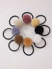 10pcs/Set Toddler Girls' Cute Fuzzy Ball Hair Ties, Random Colors, Princess Hair Accessories, Elastic Hair Bands, Everyday Use