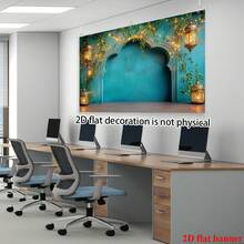 2D Flat Banner Moroccan Night Polyester Background Banner With Bright Blue And Green Photography Background, Featuring Hanging Lanterns And Ivy Leaves - 1 - View 3