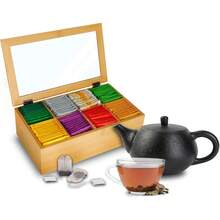 Caja Organizadora para Té Fabricada 100% con Madera de Bambú, 8 Compartimentos, Diseño Minimalista, Compacto y Multifuncional, Caja de Almacenamiento para Tisanas - 1 - Ver 6