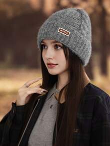 1pc Women's Fashion Simple Thick Warm Knit Hat, Winter New Warm Windproof Ear Protection Knitted Cap, Versatile Large Circumference Beanie, Outdoor Breathable, Washable, Excellent Warmth, Suitable For Autumn/Winter Daily Wear, Walking, Shopping