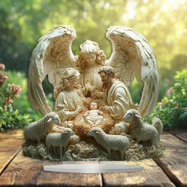 Bohemische Weihnachtskrippe mit Acryl-Ständer - Käferholz, perfekt für Heim- und Bürodekoration, ideales Weihnachtsgeschenk, ohne Text, geeignet für Veranda und Zimmer