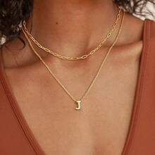 Women's Elegant Double Layer Letter Pendant Necklace With Round  Pendant - 金色 - 查看 6