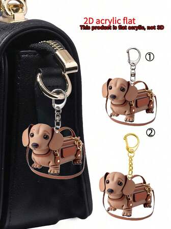 Lindo adorno de bolso con forma de perro salchicha - marrón, decoración de árbol de Navidad, lindos adornos acrílicos con forma de perro, colgante acrílico ligero para bolso, mochila, coche, hogar - sin necesidad de energía, regalo para amantes de las mascotas, accesorio de coche, accesorio juguetón, textura suave, plano 2d, accesorios para exteriores, accesorios para fiestas, regalos, recuerdos, regalo perfecto de bienvenida