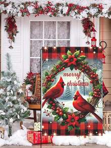 1 Peça Bandeira de Jardim Flor de Bispo Vermelha de Natal - Bandeira de Boas-Vindas Comemorativa de Poliéster, Impressão Bidirecional Multifuncional de Feriado, 45 x 30 cm, Decoração Externa para as Estações de Outono, Inverno, Halloween, Ação de Graças e Natal