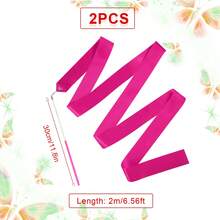 2pcs Dance Ribbons, 2m Kids Long Gymnastics Ribbon Twirling Ribbons Dancing Ribbon Streamers For Artistic Dance Training Party, With Ribbon Dancer Wand (Rose Red) - Multicolor - View 3