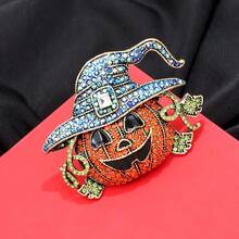 1 pieza Broche decorativo de mujer con sombrero de bruja de cristal y cara de calabaza, regalo de Halloween