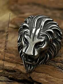 1pc Stainless Steel Lion Design Ring, Fashionable & Unique, Suitable Gift For Friends, Colleagues, Parents, Boyfriend/Girlfriend - Silver - View 4