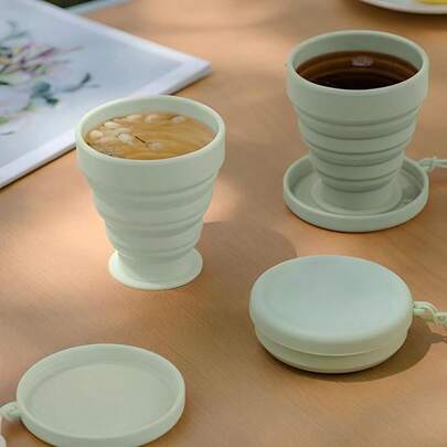 1PCS   Folding Water Cup With Lanyard, Portable Foldable Camping Cup, Portable Foldable Drinking Cup With Lid, Telescopic Cup Suitable For Outdoor Travel And Hiking