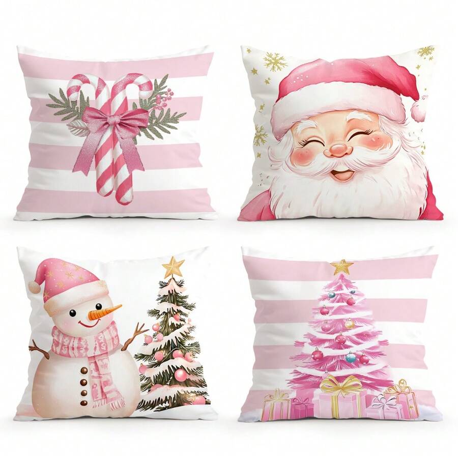 4 قطع مجموعة وسادات الوردية، غطاء وسادة مطبوع من جهة واحدة بمقاس 45*45 سم - متعدد الألوان - مشاهدة 1