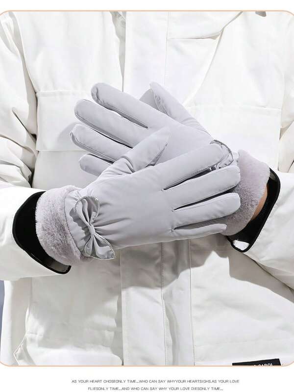 Women's Winter Warm Gloves, Anti-Slip Outdoor Thermal Lined Thick Cute Cuff Touch Screen Windproof Water-Resistant Ski Gloves