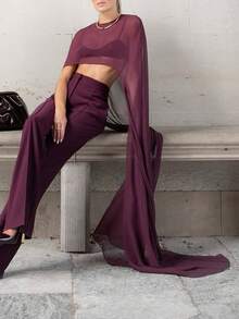 Sheer Long Poncho For Women Shrug Shawls And Wraps For Evening Dresses Lightweight High Low Chiffon Capes Pullover Tops Soft Wedding Cover Up - Burgundy - View 6