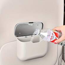 Multifunctional Car Trash Can With Lid Button, Hanging Storage Bin For Wet And Dry Use, Auto Interior Accessories, Organizer Box