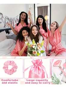 Set de 5 piezas/20 piezas de artículos para fiestas, antifaz rosa, masajeador facial y scrunchies para el cabello con bolsa de regalo - Perfecto para reuniones de mujeres, obsequios para despedida de soltera, regalos del Día de la Madre