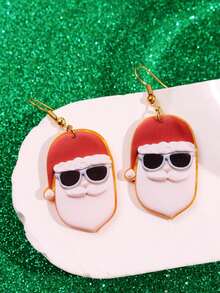 1 Pair Acrylic Santa Claus Christmas Earrings, Cute Gingerbread Base With Christmas Elements, Unique Party Earrings, Holiday Gift For Women