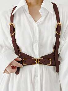 1件朋克风功能性吊带腰带，适用于连衣裙、衬衫、西装和日常穿着，适合上学、万圣节、圣诞节等场合。 - 咖啡棕 - 查看 3