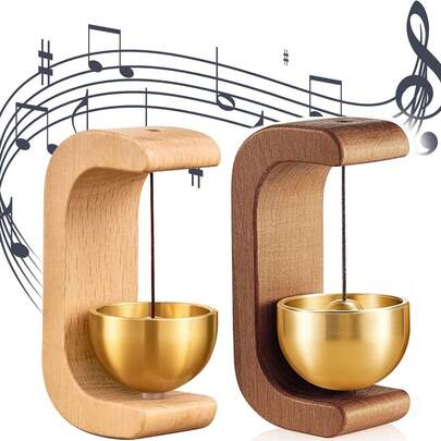 Dopamine Doorbell Magnetic Door Hanging Wooden Wind Chime For Meditation Bedroom Entrance Reminder, Brass Bell Door Access System Alarm