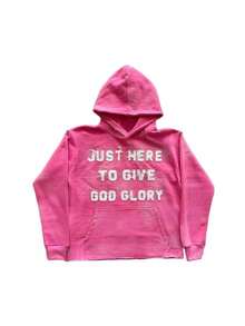 Women's Letter Hoodie - Oversized Streetwear Pullover With Cross Design On The Back And Distressed Details; A Hoodie With A Faith Theme; Men's Casual Sweatshirt - 粉色 - 查看 5