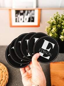 定制北欧风格圆形PU杯垫，咖啡杯皮革隔热餐垫，毕业纪念礼物，生日节日礼物，婚礼派对装饰，家居厨房装饰，桌面保护，热牛奶垫，情侣纪念品，酒吧KTV装饰，茶馆必备 - 彩色 - 查看 8