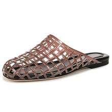 Womens Clear Jelly Shoes Slip On Closed Toe Jelly Mesh Flats Sandals Slides Comfortable Summer Beach Slippers - màu đen - Xem 13