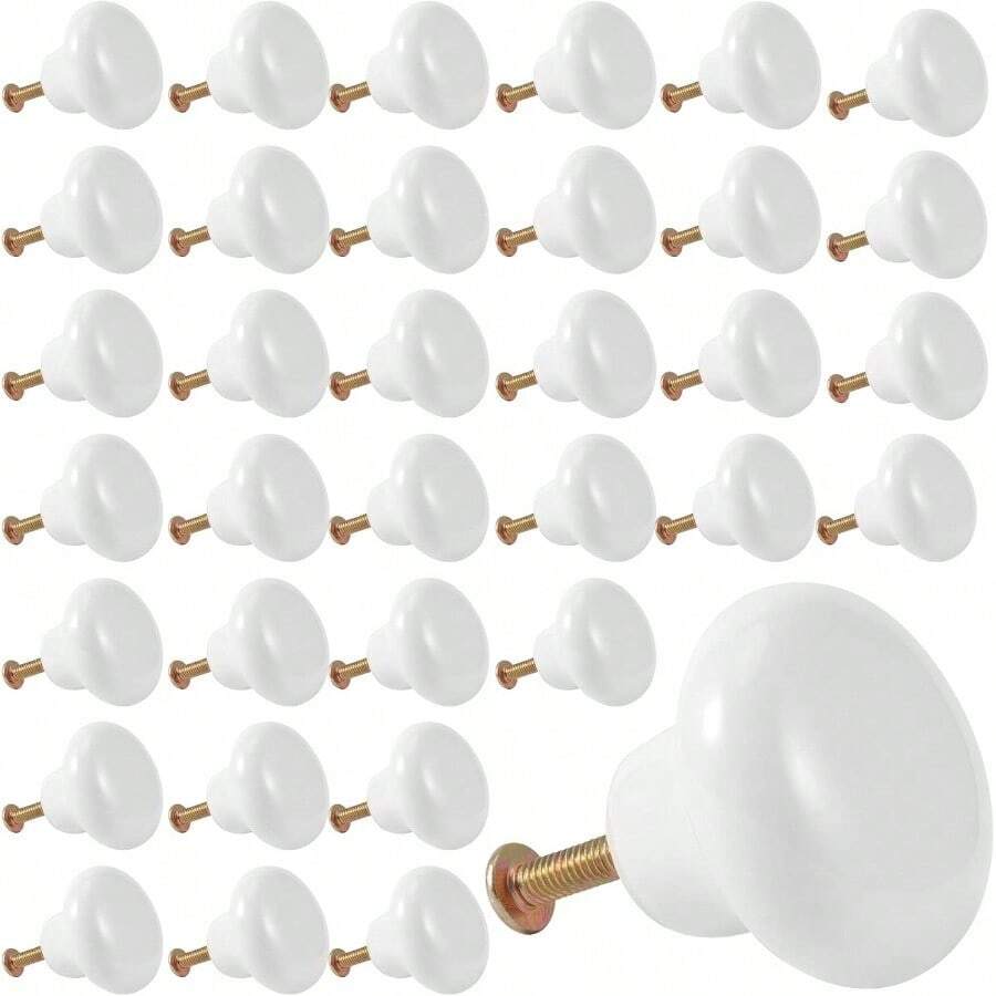 KEILEOHO 35 piezas de pomos de cerámica para armarios pomos de cajones blancos vintage con 35 tornillos pomos de armarios blancos mejorados para cajones vestidores puertas y cocinas - Blanco - Ver 1