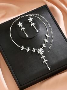 3pcs Elegant & Fashionable Jewelry Set, Includes Pendant Necklace, Earrings Decorated With Sparkling Rhinestones, Suitable For Brides, Bridesmaids, And As Holiday Gifts