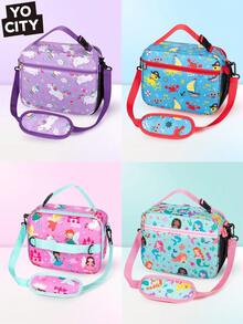 1pc Colorful Cartoon Print Insulated Lunch Bag, Large Capacity, Portable Cooler Tote With Shoulder Strap, Perfect For Work And Outdoor Activities, Thermal Cooler, Lunch Bag Insulate
