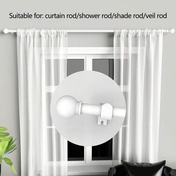 0.63-Inch Iron Modular Curtain Rod/Roman Rod, Classic Versatile Small Ball Decorative Bracket Set, Length 23-87 Inches, Easy Installation, Durable, Suitable For: Curtain Rod/Shower Rod/Sun Shade Rod/Sheer Curtain Rod, Wall-Mounted And Hanging Installation, Ideal For Bedroom, Kitchen, Living Room, Dining Room, Office, Dorm Or Rental, Modern Minimalist Design, Lightweight White Curtain Rod, Simple And Elegant!