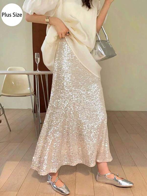 تنورة نمط حورية البحر ذات خصر مرتفع بترتر مبسطة للسيدات ذوات الحجم الكبير، للارتداء اليومي العادي