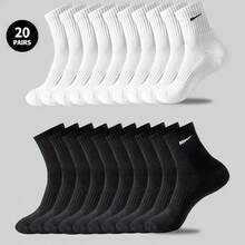 10/20 par białych i czarnych, elastycznych skarpet sportowych do połowy łydki dla dzieci, wygodnych i modnych, odpowiednich na każdą porę roku, do noszenia na co dzień i do szkolnego mundurka - Wielokolorowe - Zobacz 3