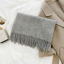 1 Stück klassischer einfarbiger Schal mit Quasten aus 100% Wolle für Damen & Herren, warm, dekorativ, vielseitig, eleganter Business-Stil, geeignet für den Outdoor-Einsatz im Herbst/Winter